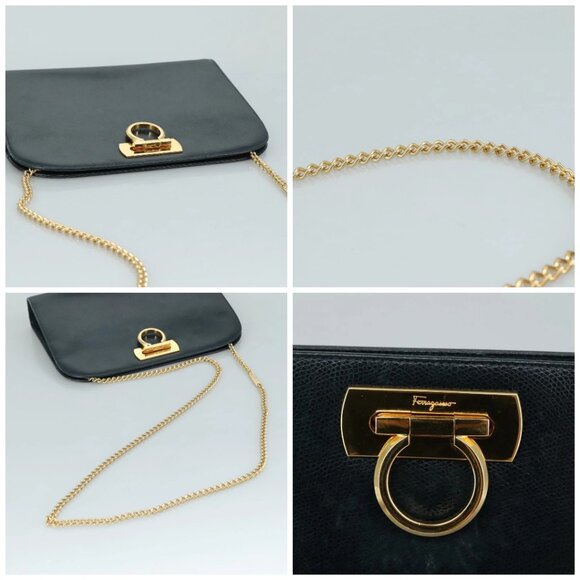 Salvatore Ferragamo Gancini Chain Shoulder Bag Leather Black Auth 105616 - Picture 16 of 16